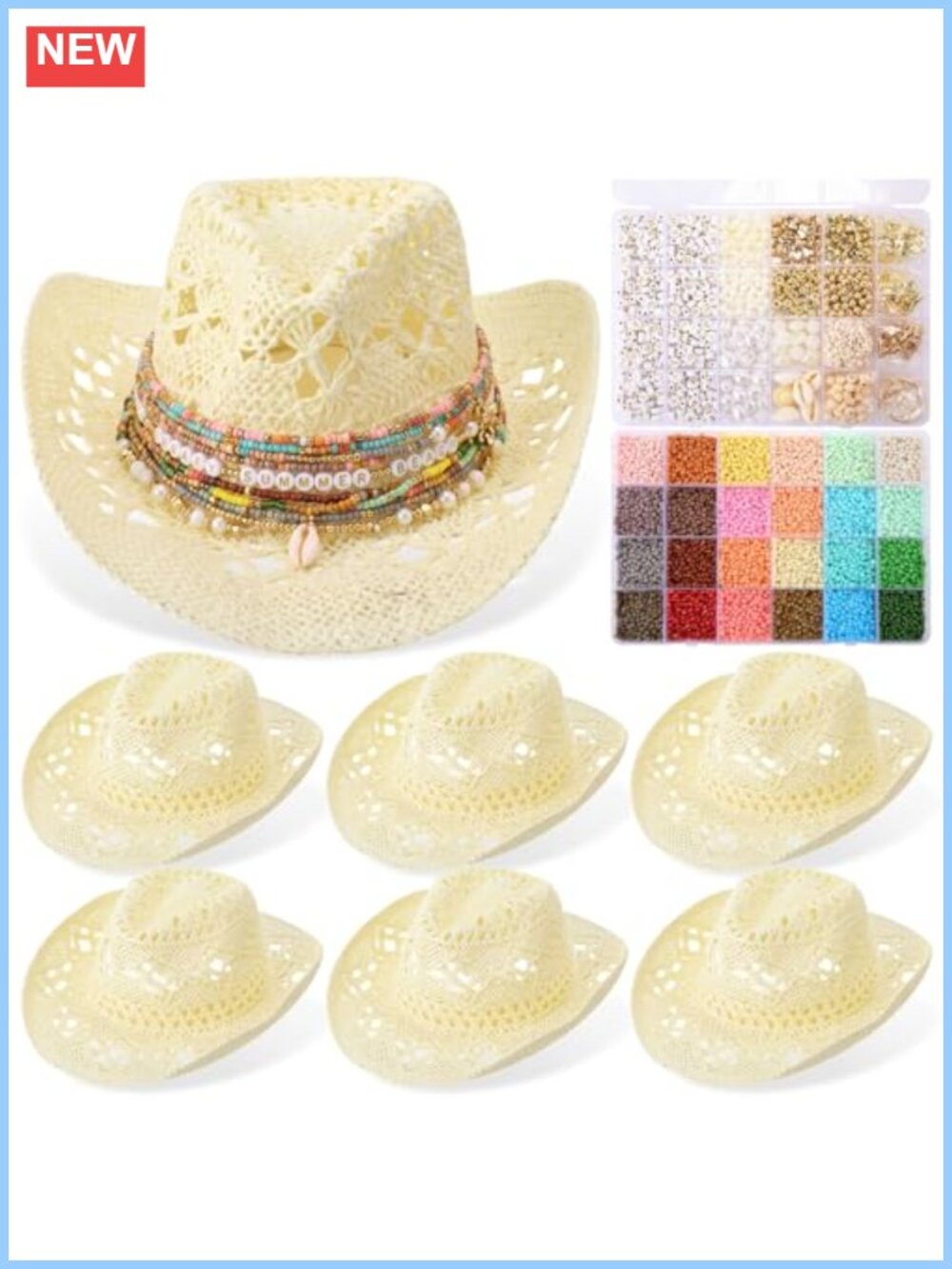 DIY Cowgirl Hat Craft Set Beaded Straw Hat Kit for Women Bachelorette Party